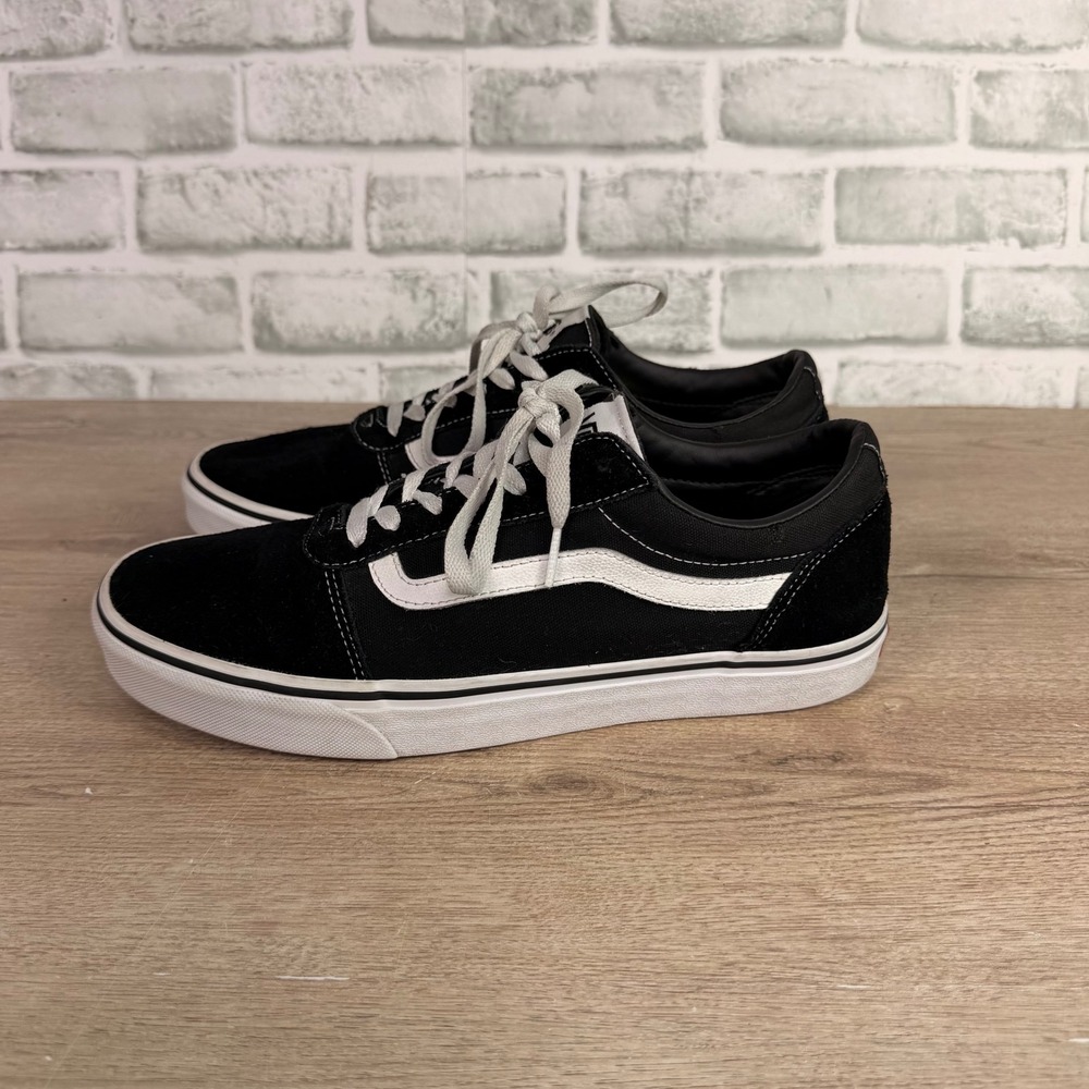 Vans Ward Suede Canvas Sneakers Sidestripe Black White Mens 11